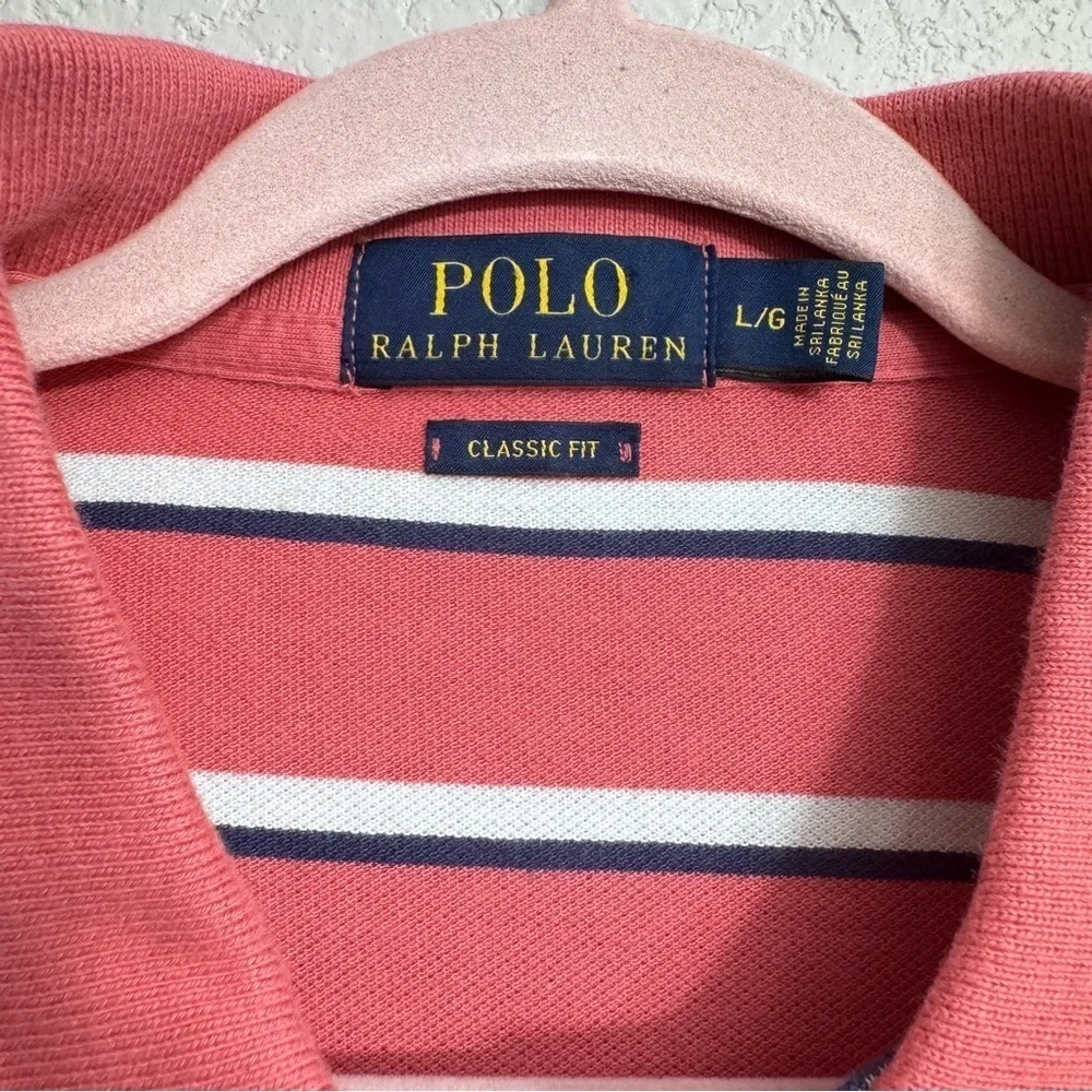 Polo Ralph Lauren Striped Shirt Men’s Large L Salmon Navy White